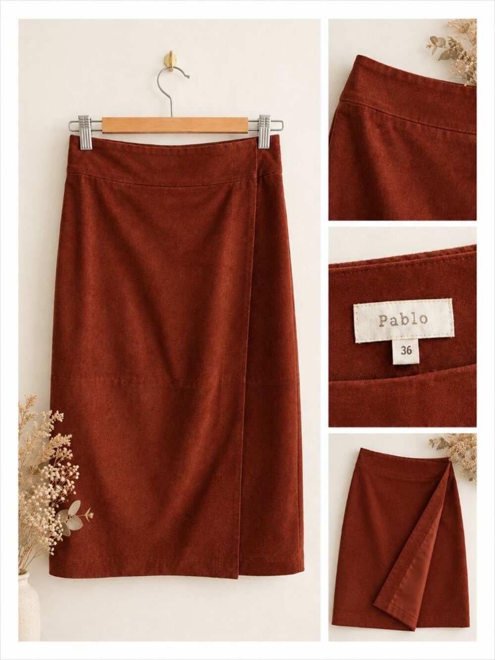 Parisian Brand Pablo - Brown Suede Wrap Skirt - Size 36 (EUR)